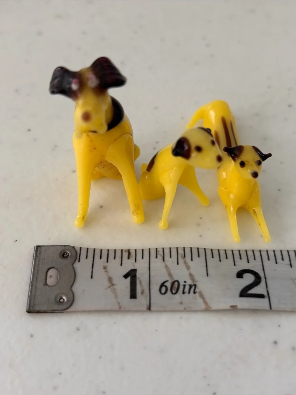 Yellow Miniature Dog Figurine Set - Glass Decorative Pets